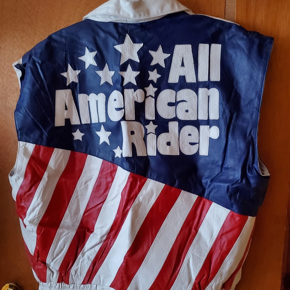Mens red white and blue USA leather riding vest